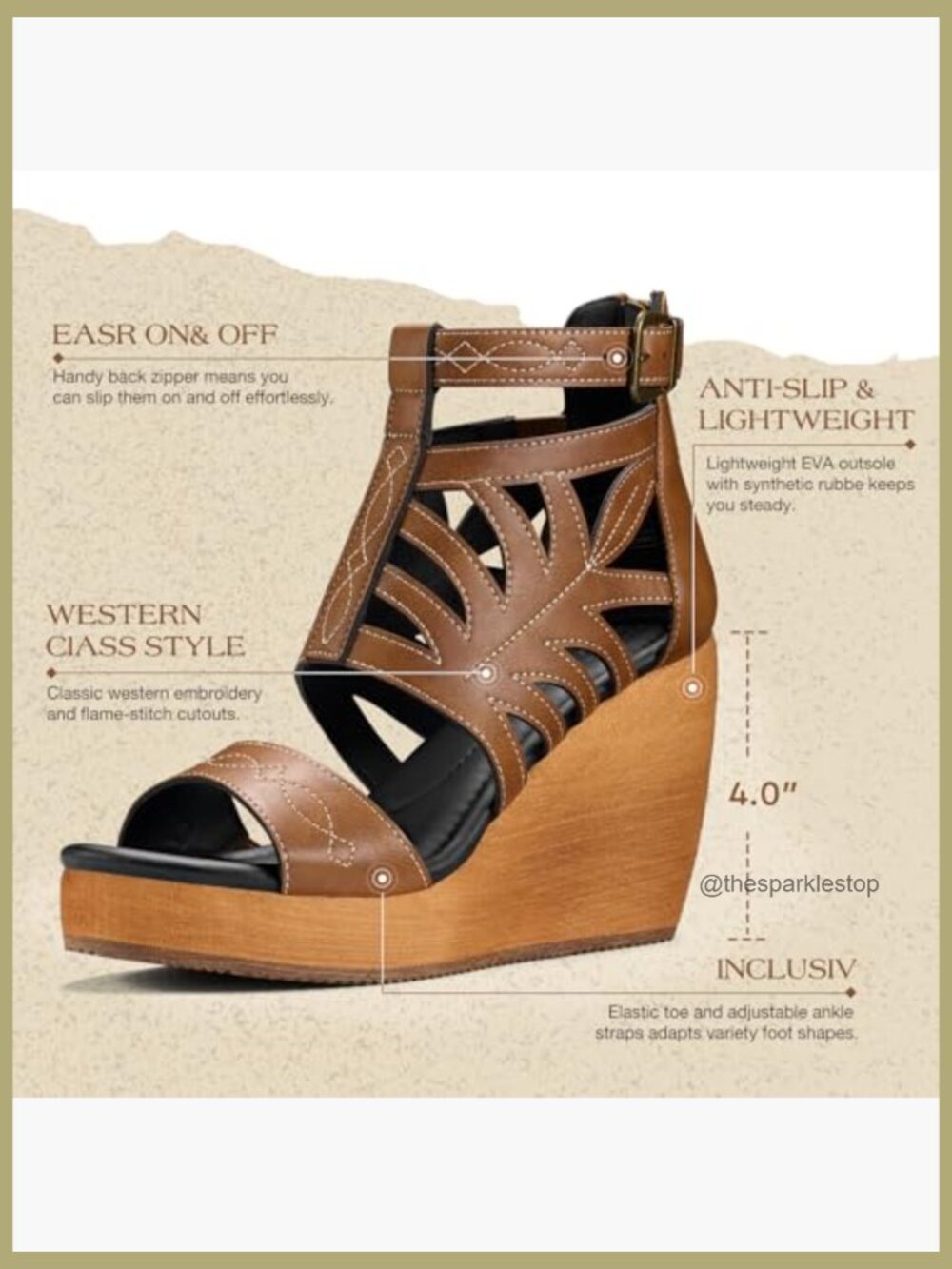 Women's Wedge Sandals with Back Zipper, Comfortable Open Toe Platform Heels - Picture 4 of 7